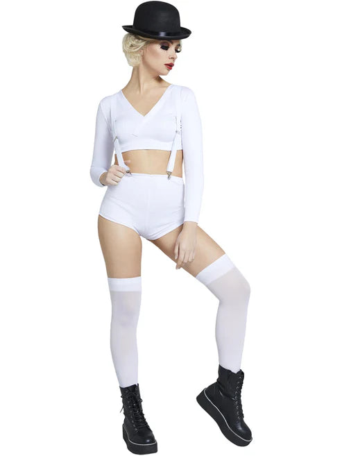 Fever Cult Classic Costume White Hot Pants Top & Braces Clockwork Orange