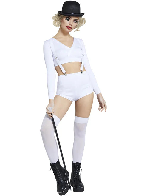 Fever Cult Classic Costume White Hot Pants Top & Braces Clockwork Orange