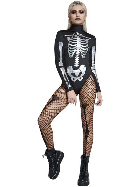 Fever Skeleton Costume Black and White Leotard