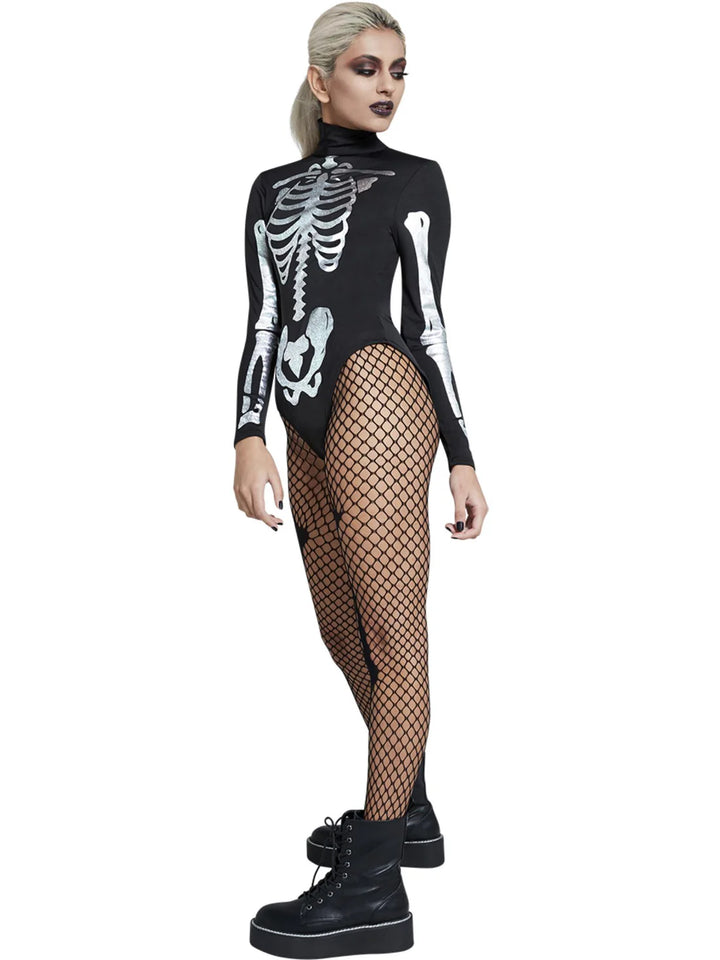 Fever Skeleton Costume Black and White Leotard