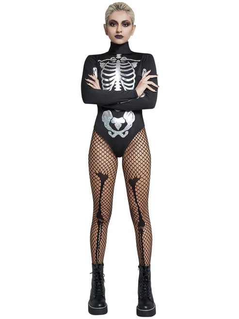 Fever Skeleton Costume Black and White Leotard