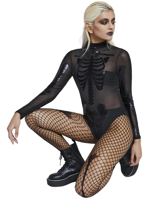 Fever Sheer Skeleton Costume Black