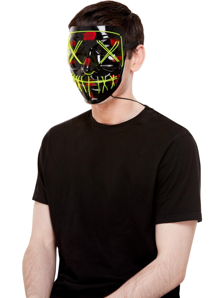 Stitch Face Mask Black Green Neon Light Up Elastic Strap Adult Costume Accessory 2