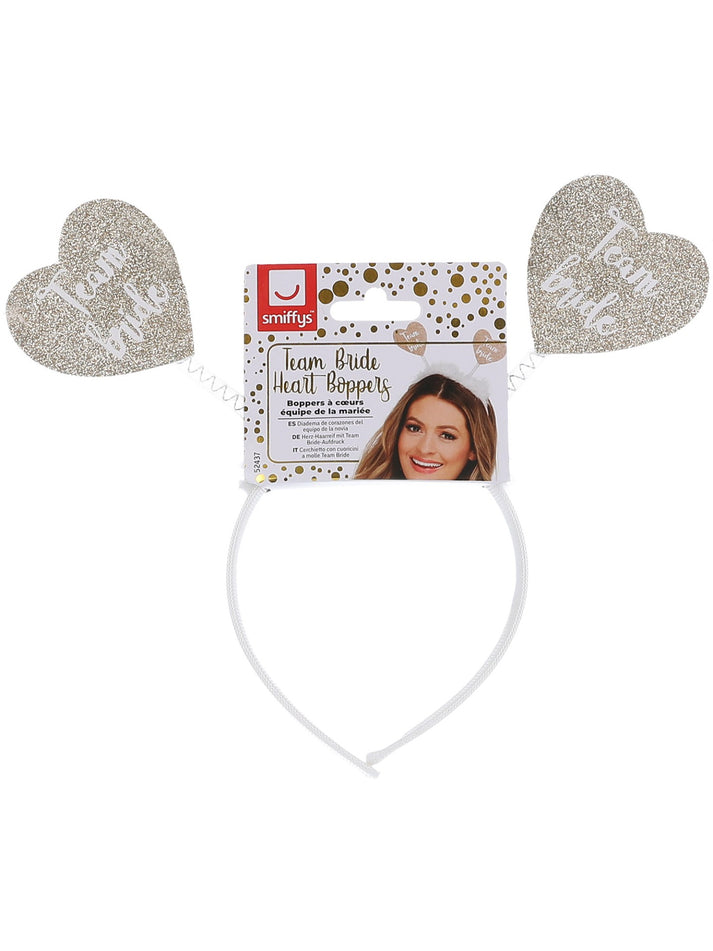 Team Bride Heart Boppers Gold Hearts White Marabou Headband 2