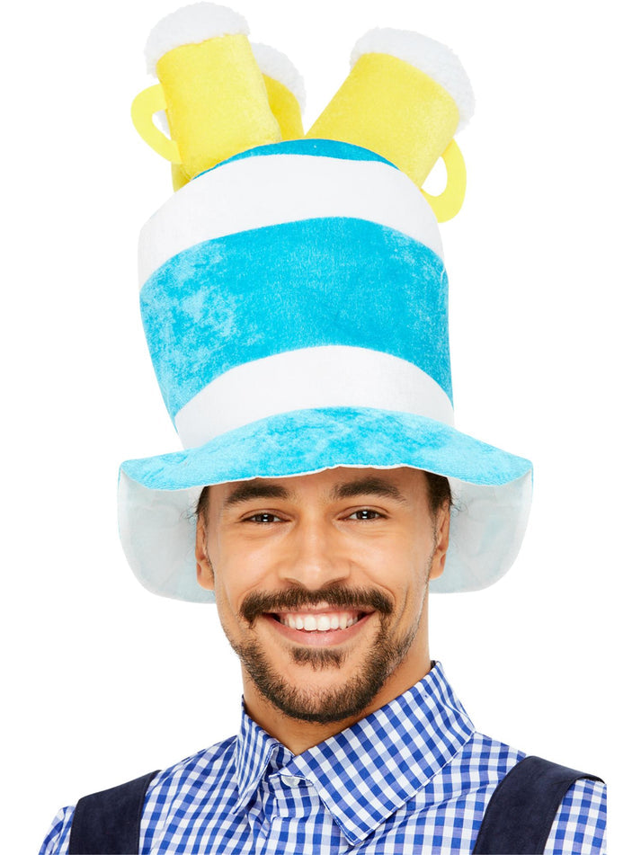 Oktoberfest Beer Hat Blue and White Felt with Three Beers Costume Accessory 1