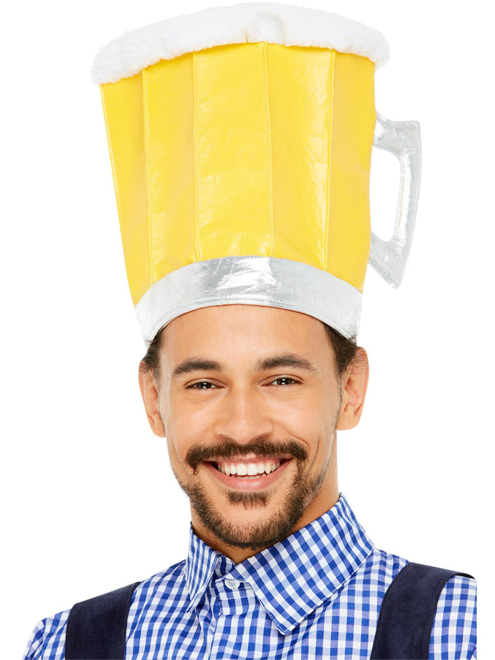 Oktoberfest Beer Hat Yellow with Handle Fun Costume Accessory 1