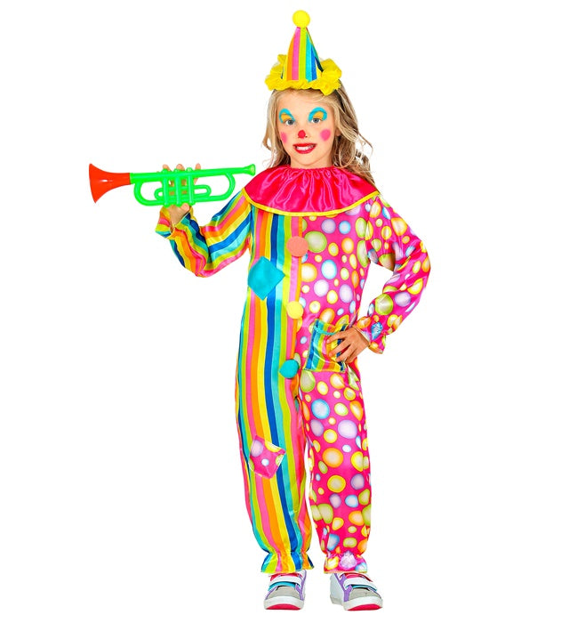 Clown  Jumpsuit With Collar, Mini Hat 
