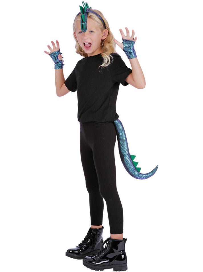 Kids Purple Metallic Dragon Kit Child Headband Cuffs and Tail