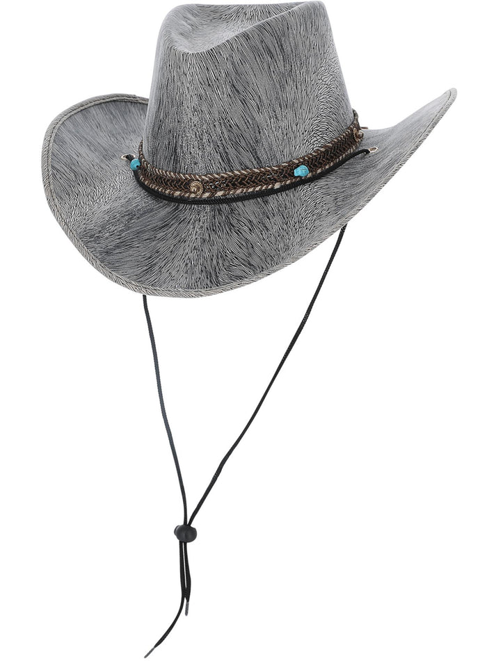 Grey Western Distressed Cowboy Hat with Motif Band 2