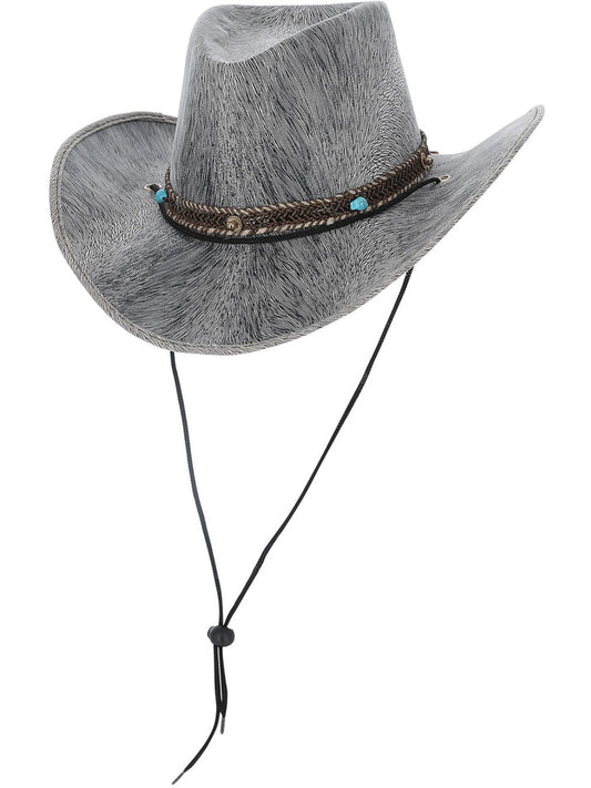 Grey Western Distressed Cowboy Hat with Motif Band 2
