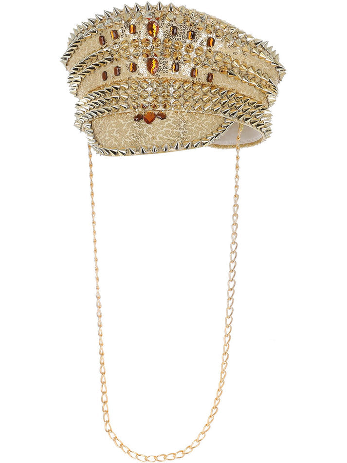 Fever Deluxe Sequin Studded Captains Hat Gold Adult Costume Accessory 1
