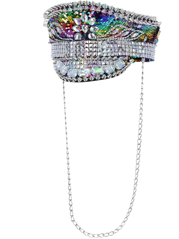 Fever Deluxe Sequin Studded Captains Hat Rainbow Adult Costume Accessory 1