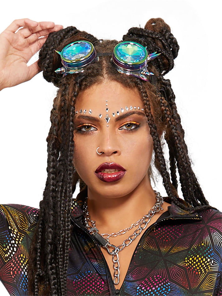 Fever Studded Rainbow Festival Adult Goggles On Elastic Costume Accessory