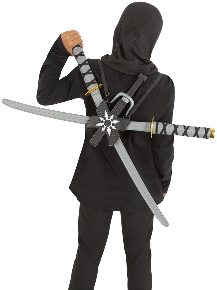 Ninja Assassin Back Pack Kids Plastic with 2 Swords 72cm 2 Daggers and Throwing Star 1