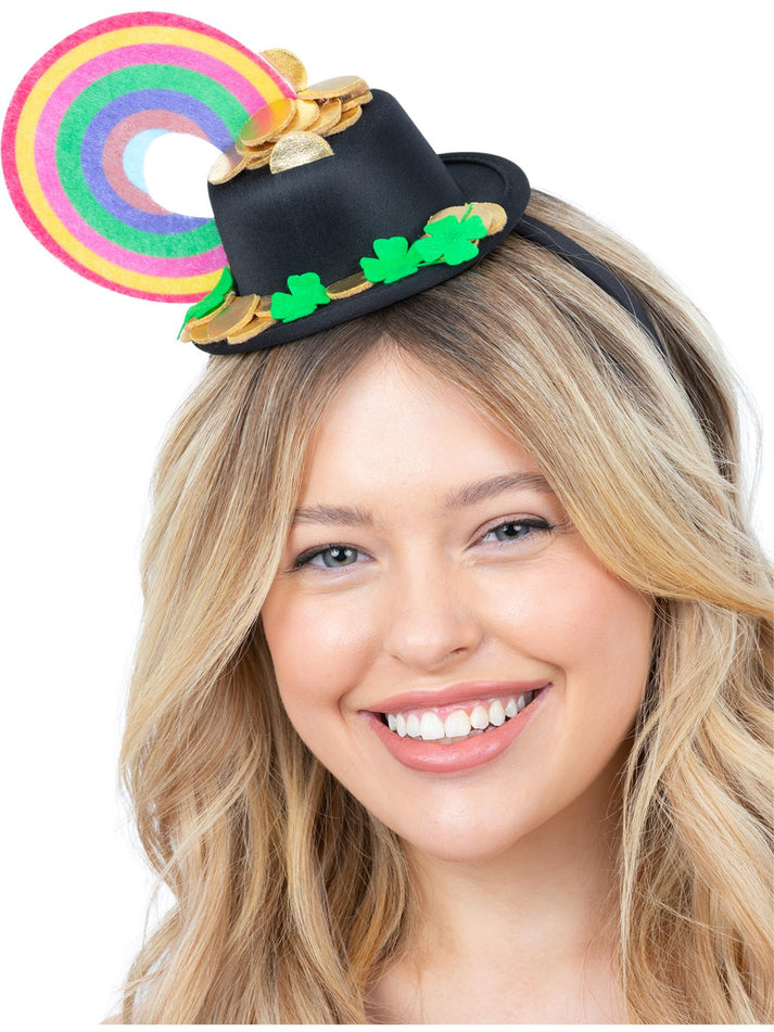 Rainbow Pot of Gold Mini Hat Headband Adult St Patricks Day Costume Accessory 1