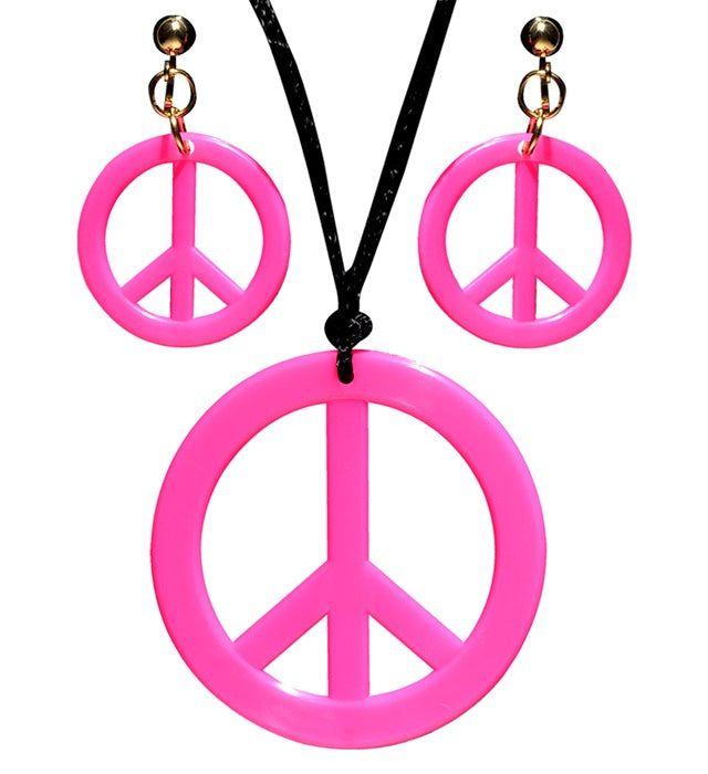 Neon Pink Hippie Necklace & Earrings Sets