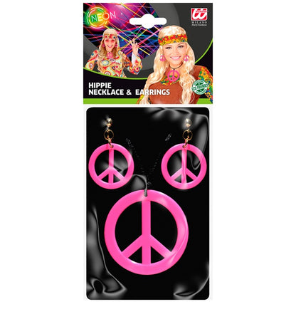 Neon Pink Hippie Necklace & Earrings Sets