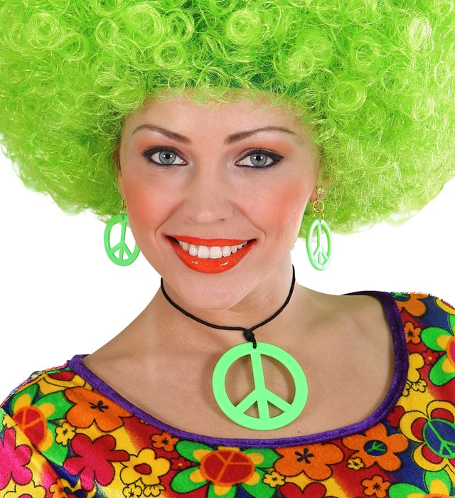 Neon Green Hippie Necklace & Earrings Sets