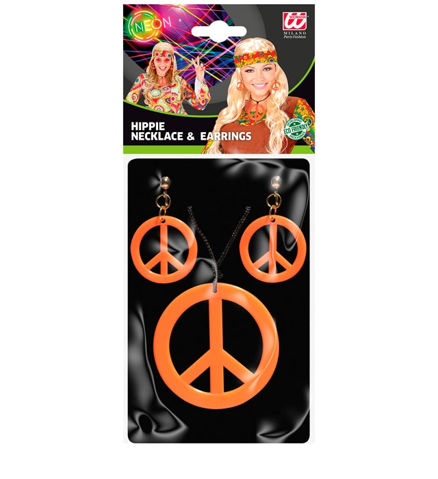 Neon Orange Hippie Necklace & Earrings Sets