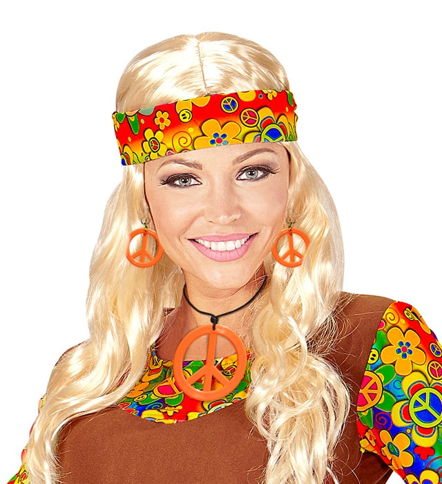 Neon Orange Hippie Necklace & Earrings Sets