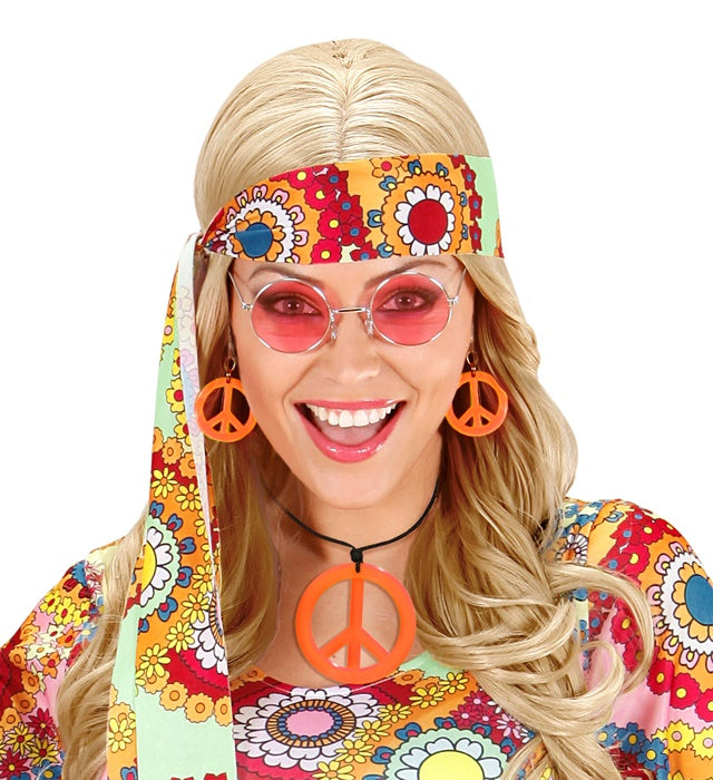 Neon Orange Hippie Necklace & Earrings Sets