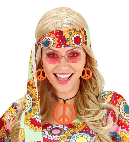 Neon Orange Hippie Necklace & Earrings Sets