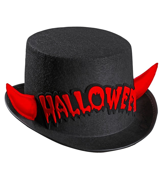 Top Hat Halloween  Felt With Red Reflective Horns 11 Cm