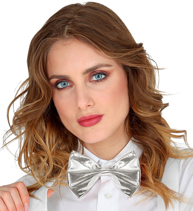 Silver Metallic Bow Tie