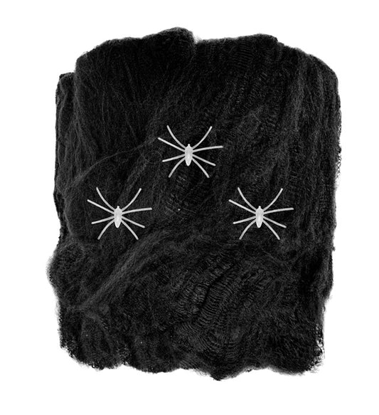 50 G Black Spiderweb With 3 Glow In The Dark Spiders