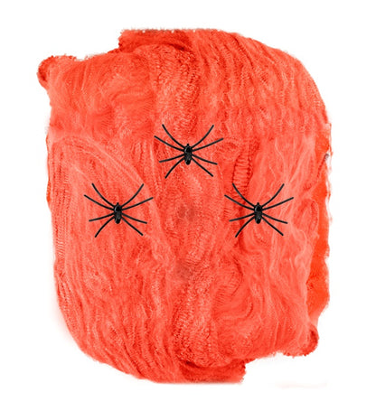50 G Orange Spiderweb With 3 Spiders