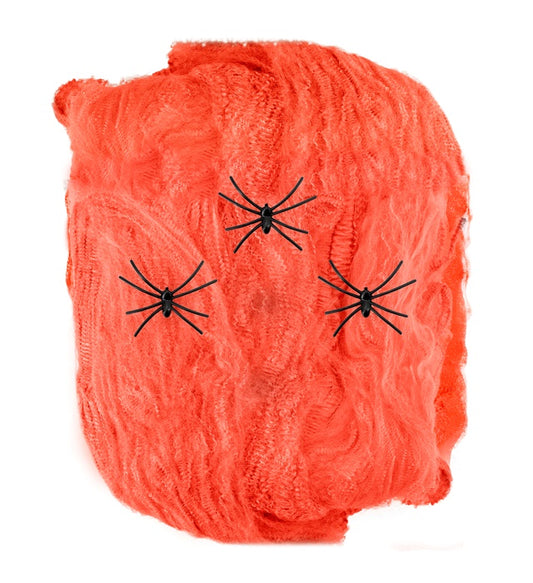 50 G Orange Spiderweb With 3 Spiders