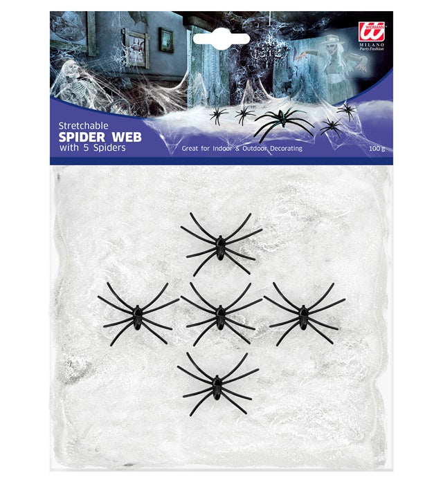 100 G White Spiderweb With 5 Spiders
