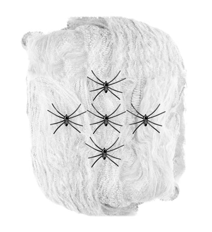 100 G White Spiderweb With 5 Spiders