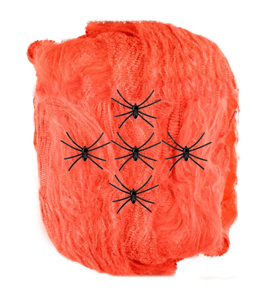 100 G Orange Spiderweb With 5 Spiders