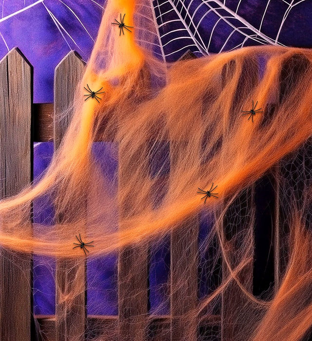 100 G Orange Spiderweb With 5 Spiders