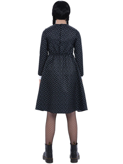 Kids Gothic School Girl Costume Spotted Black Wednesday Dress 4