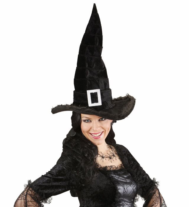 Velvet Witch Hat With Plush Trim & Buckle