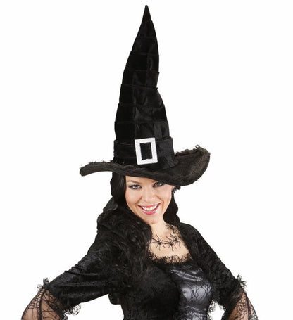 Velvet Witch Hat With Plush Trim & Buckle