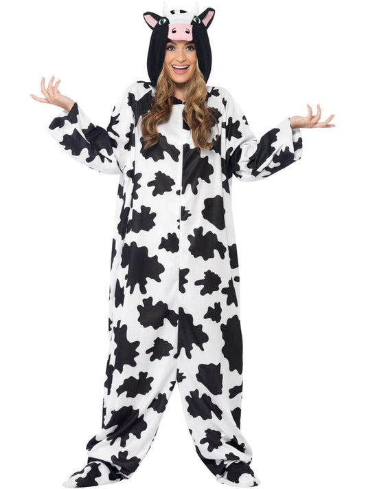 Cow Costume Adult Unisex White Black Hooded Jumpsuit 2