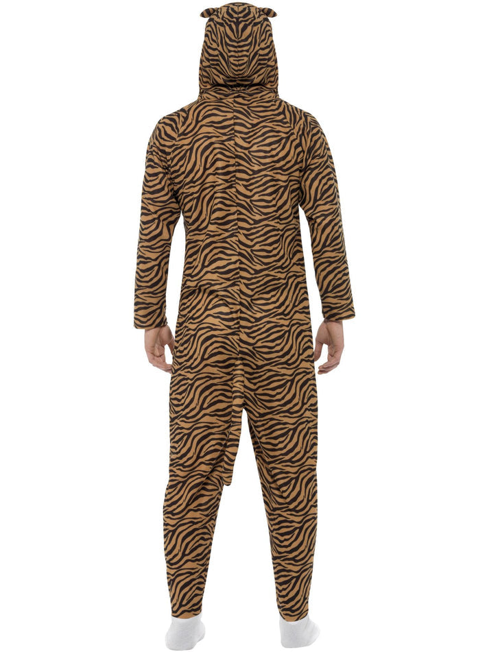 Adult Tiger Costume Orange Black Hooded Jumpsuit With Tail