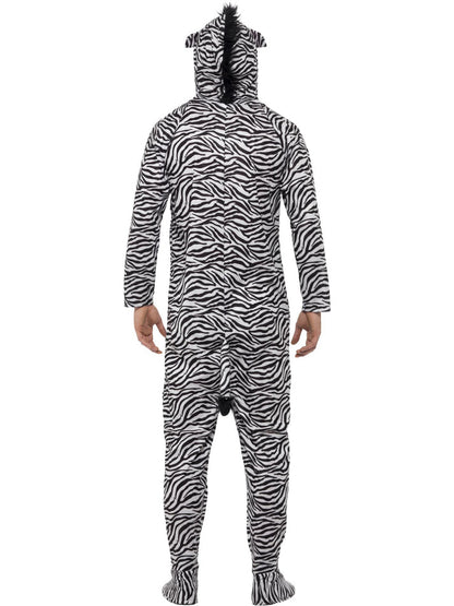 Zebra Costume Black White Hooded Adult Jumpsuit 3