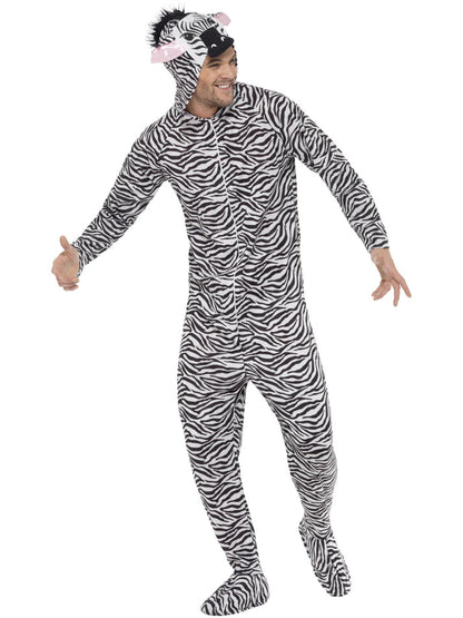 Zebra Costume Black White Hooded Adult Jumpsuit 4