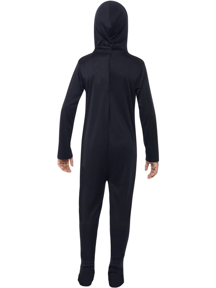 Kids Skeleton Black Hooded All in One Halloween Costume 3
