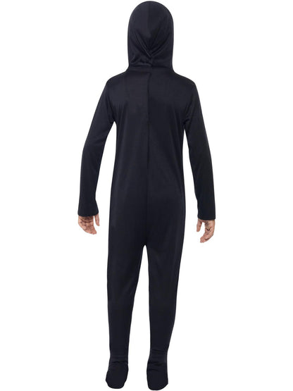 Kids Skeleton Black Hooded All in One Halloween Costume 3
