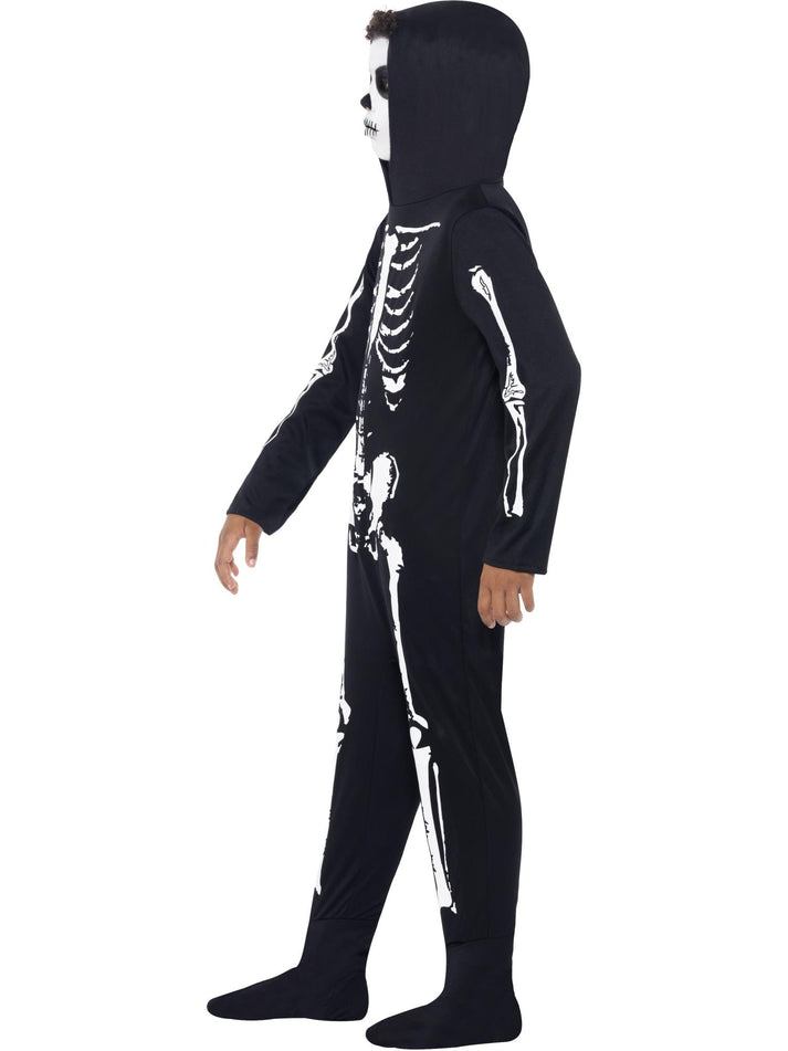 Kids Skeleton Black Hooded All in One Halloween Costume