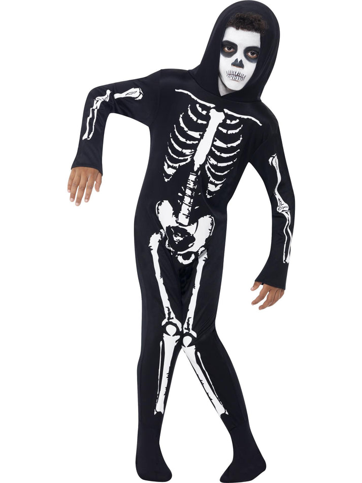 Kids Skeleton Black Hooded All in One Halloween Costume 1