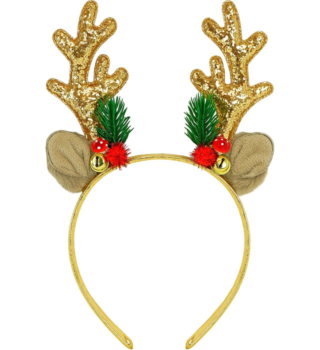 Headpiece Reindeer Glitter Gold