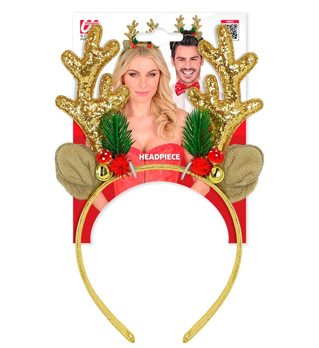 Headpiece Reindeer Glitter Gold