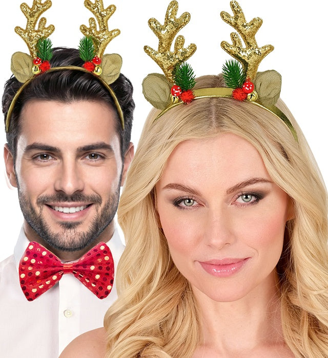 Headpiece Reindeer Glitter Gold