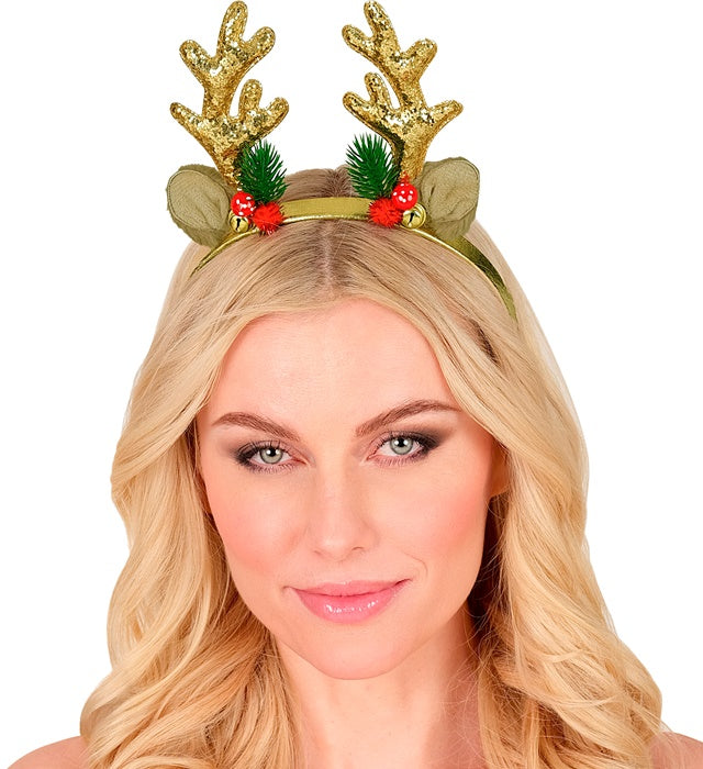 Headpiece Reindeer Glitter Gold